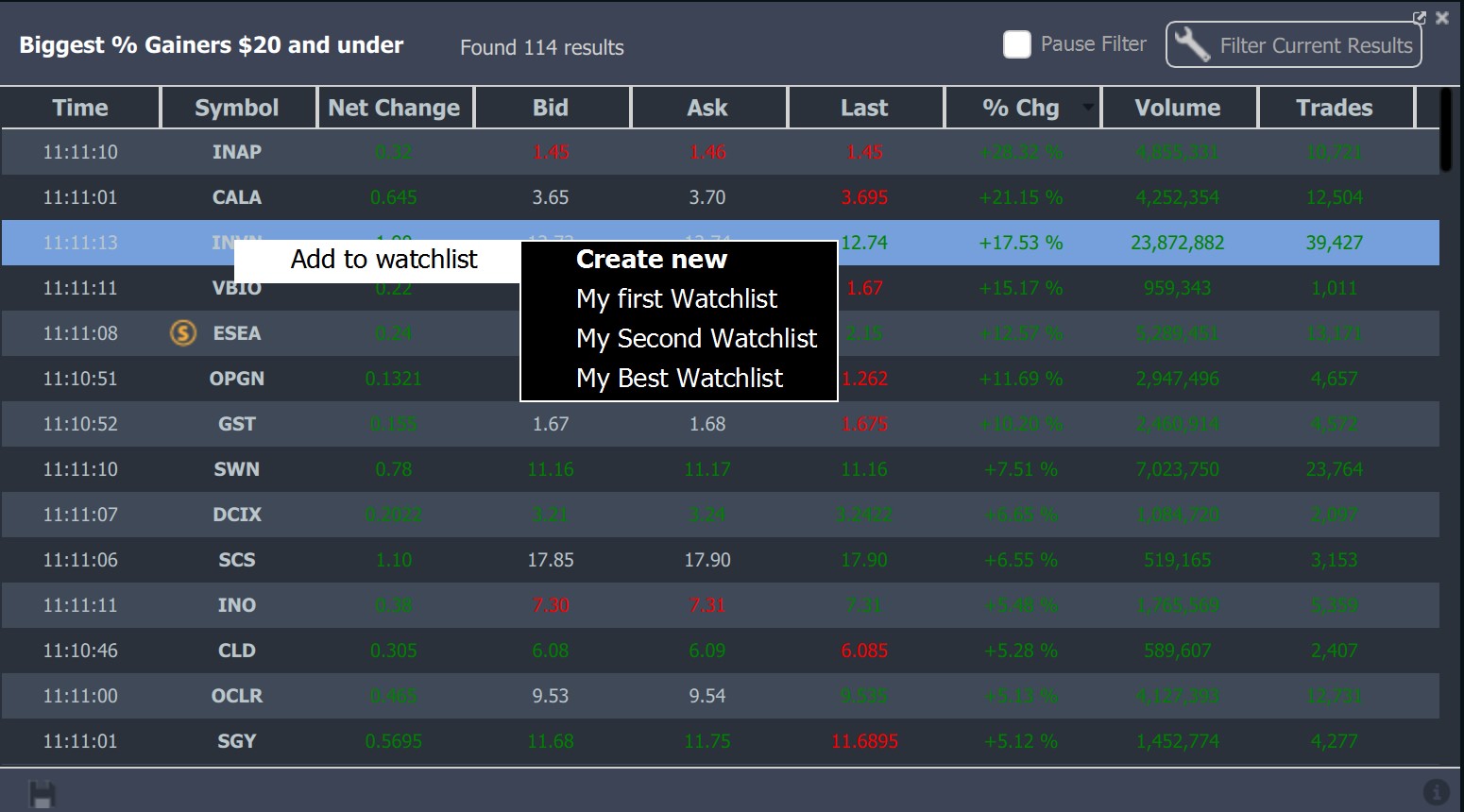 Right-Click add to watchlist