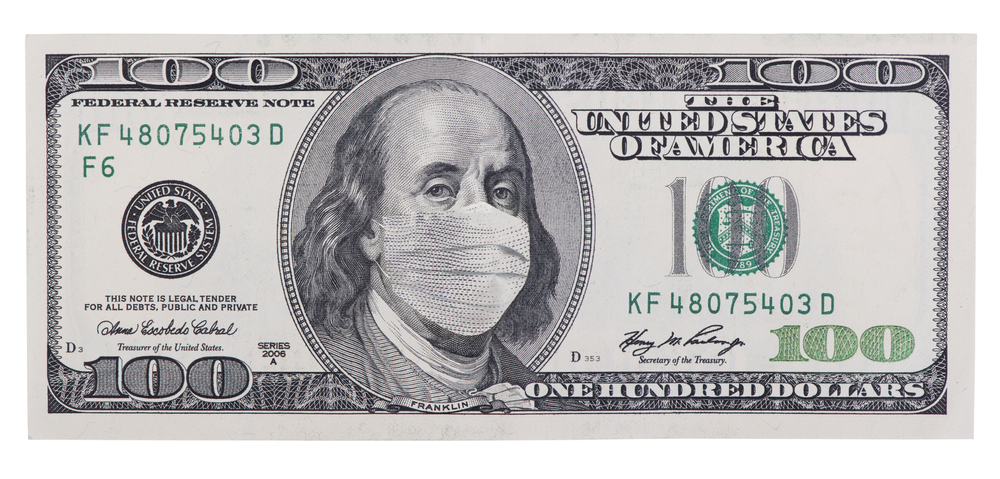 ben franklin 100 dollar bill with facemask